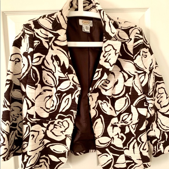 Beautiful bold floral off white and dark brown blazer. Cotton and linen - Picture 1 of 9